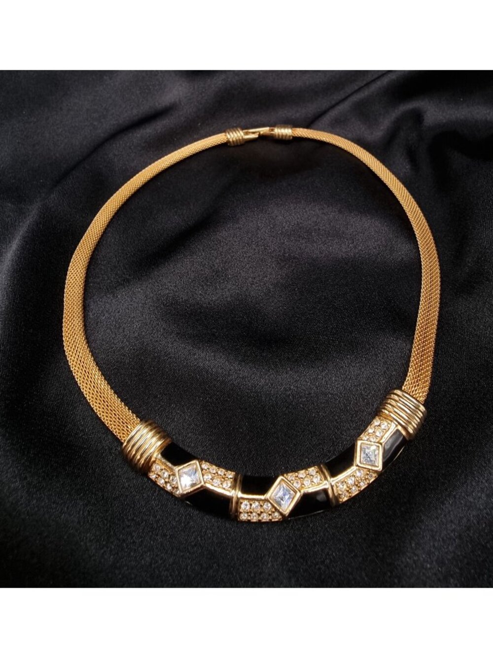 Rare Find Vintage Swarovski 1980s Gold-Tone Mesh Necklace